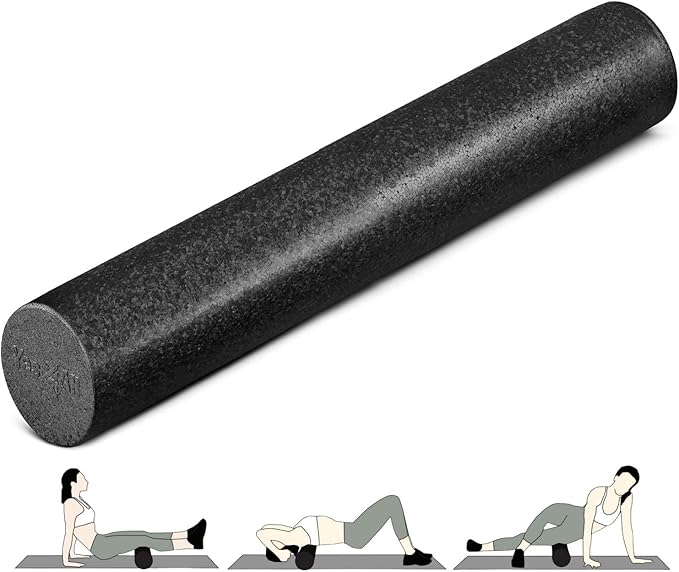 A person using a multi-density foam roller for a sore back to massage and release tight muscles.
