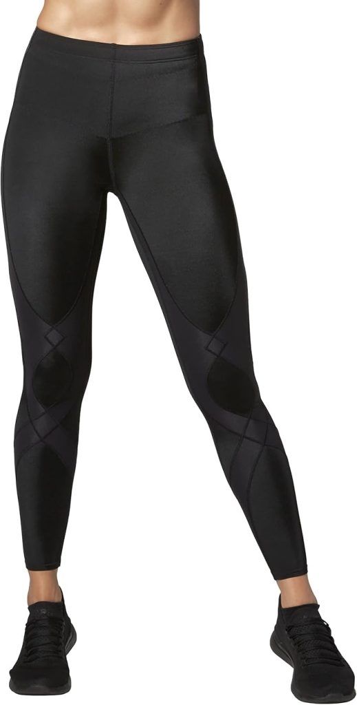 CW-X compression tights with knee and hip support for runners.